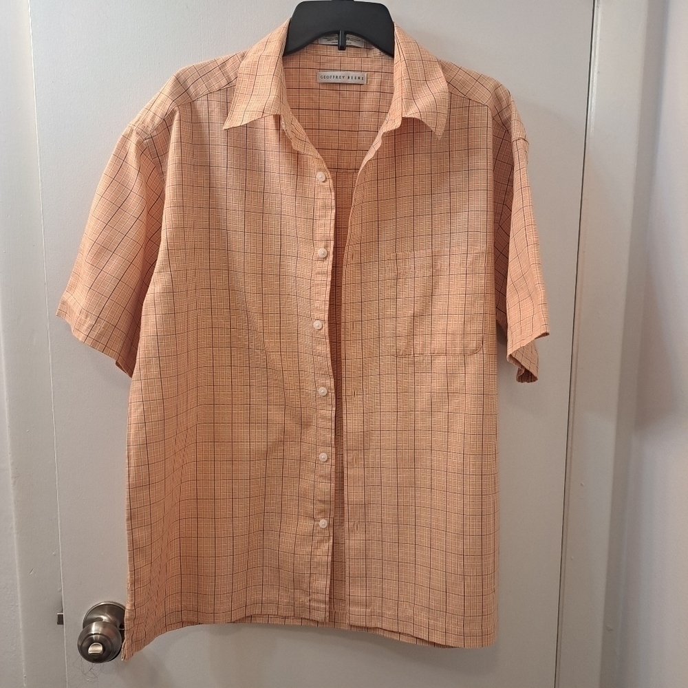 3 FOR 12 SALE Geoffrey Beene Orange Plaid Short Sleeve Button Down Shirt Sz L